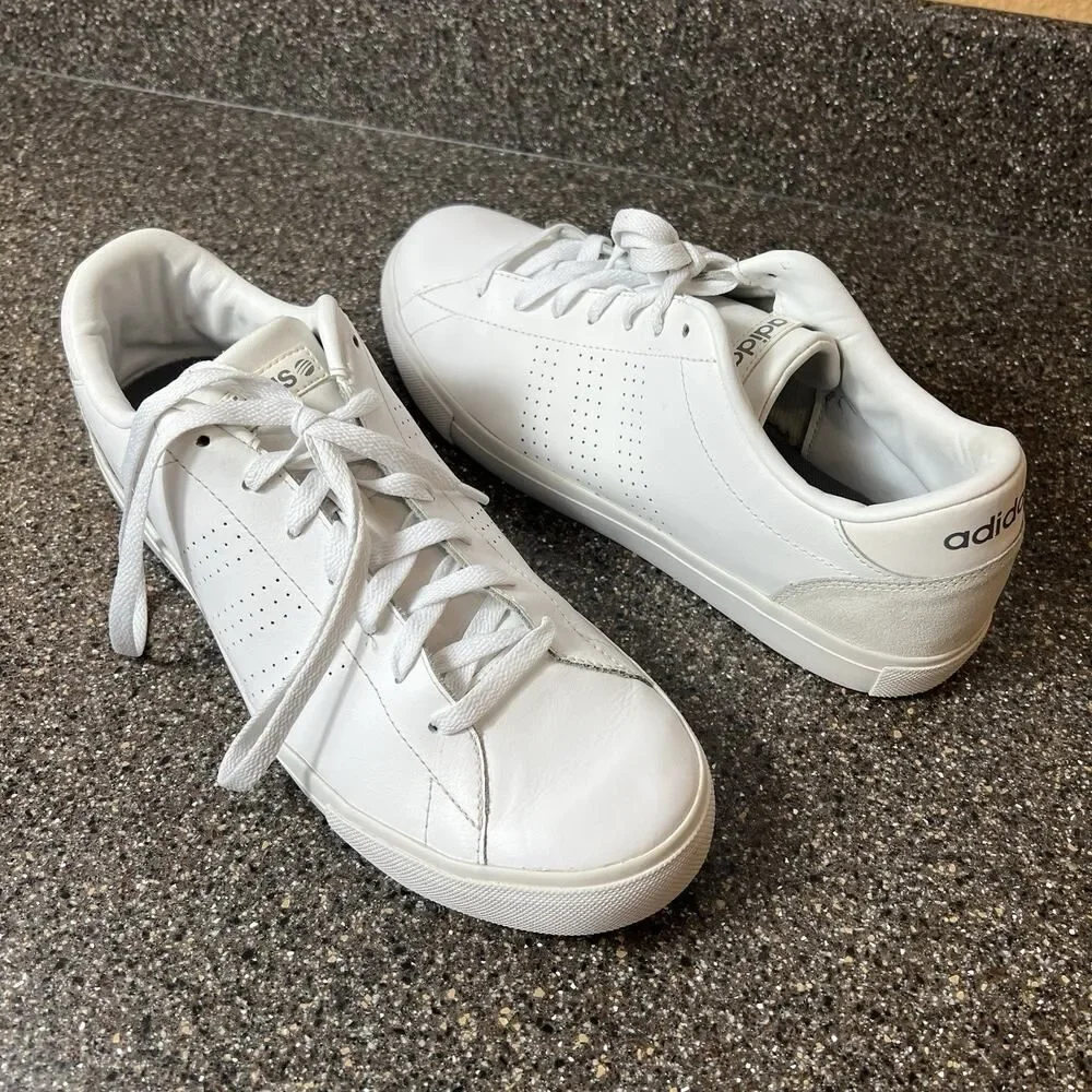 Adidas NEO Label Advantage Mens 10.5 White Leather Athletic Tennis Shoes Sneaker